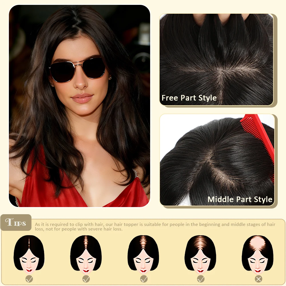 Silk Base Topper European Human Hair Toppers For Women Clip Ins Extension Hairpiece Seamless Coverage Undetectable Toppers 6x6inch 8-20inch