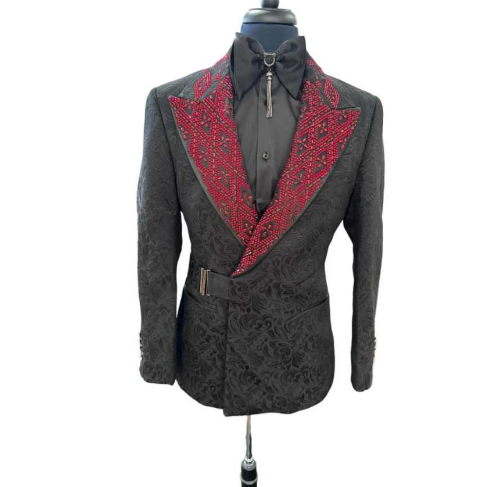 Stunning Jacquard Crystal Men Suits Slim Fit 2 Piece Jacket Pants Peak Lapel Formal Occasion Party Banquet Customized Ropa Hombre