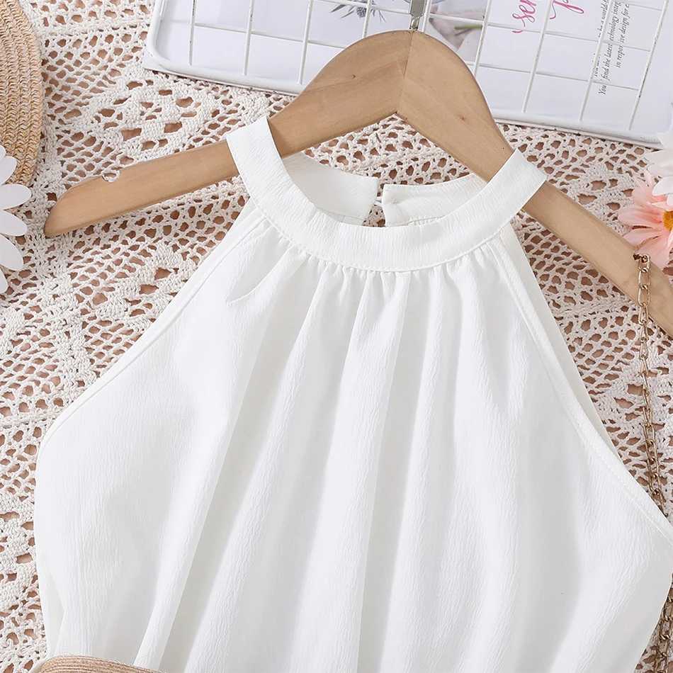 Elegant Summer Princess Dress for Teen Girls with Halter Neck and Off-Shoulder Children Sleeveless Casual Clothes with BeltT260330