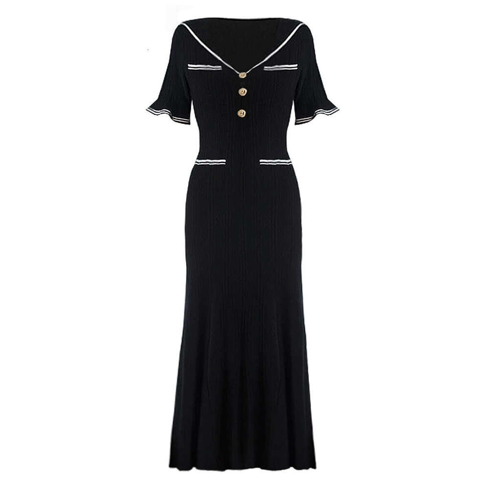 Spring and summer new designer r27 European and American high-quality knitted lapel slim fit women's short r27 sleeved dress 2026
