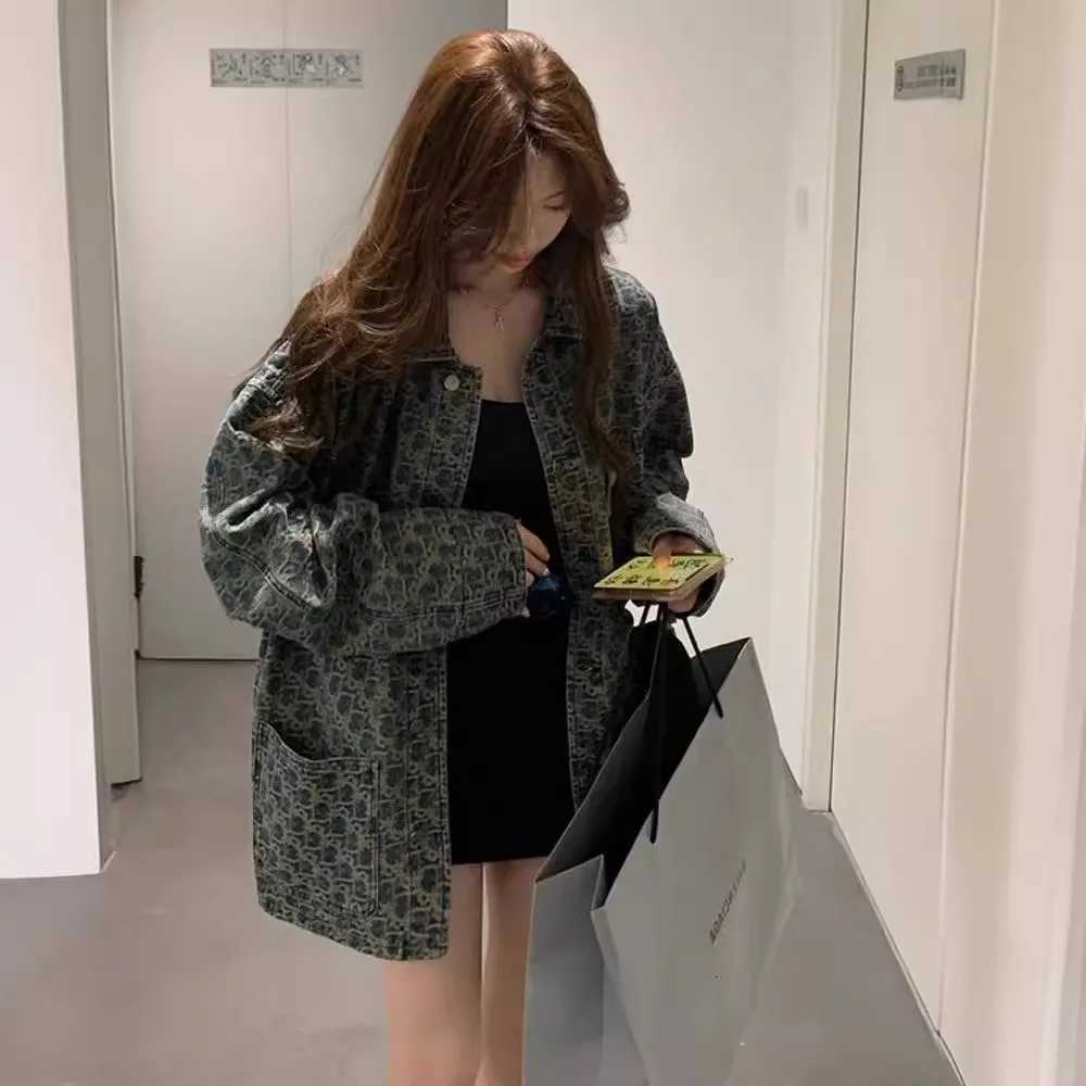 Women Denim Coats Print Single Breasted Coat Casual Turn Down Collar Y2k Streetwear Jackets Splice Jacket 2025 Vintage SpringT260328