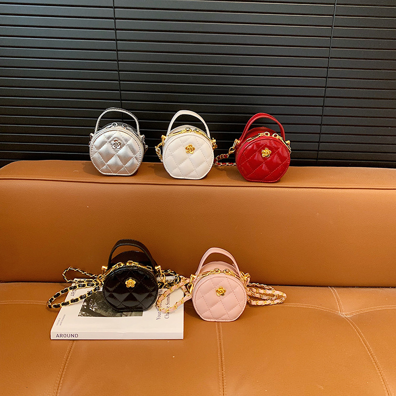Free Shipping High Value Mini Quilted Round Crossbody Bag for Women Cute Small Handbag with Chain Strap Flower Decor