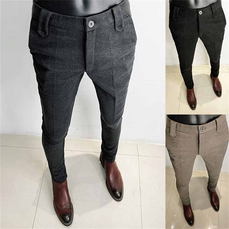 Autumn Winter Thickened Suit Pants Men Casual Slim Fit Straight Trousers Formal Business Woolen Cloth Social Office Dress Pants 260327