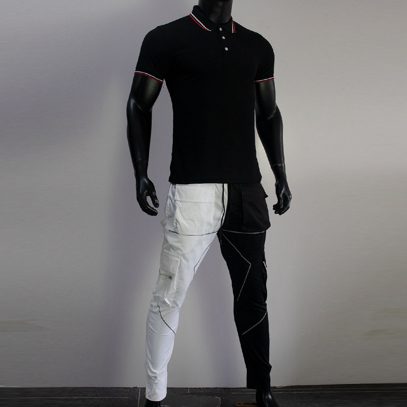 Men's polo shirt top, work pants, short-sleeve, turn-down collar, cross-border e-commerce sports casual suit, cotton, summer trendy style