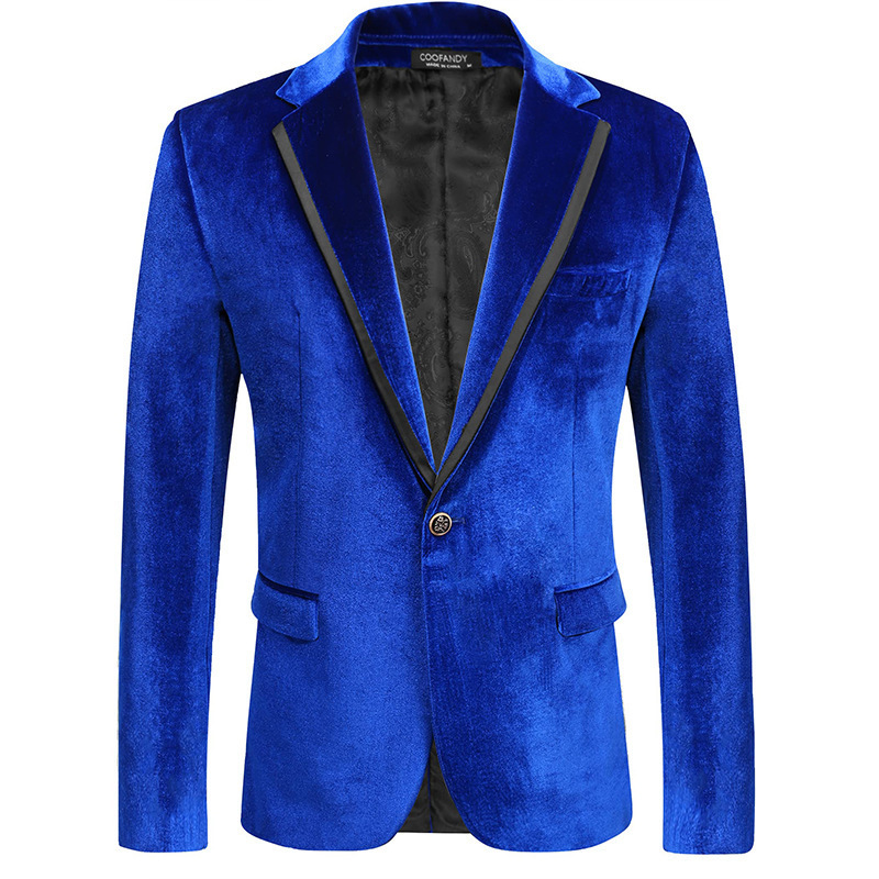 New Spring and Autumn Mens Velvet Casual Blazer Slim Fit Small Suit Youth Formal Thin Jacket