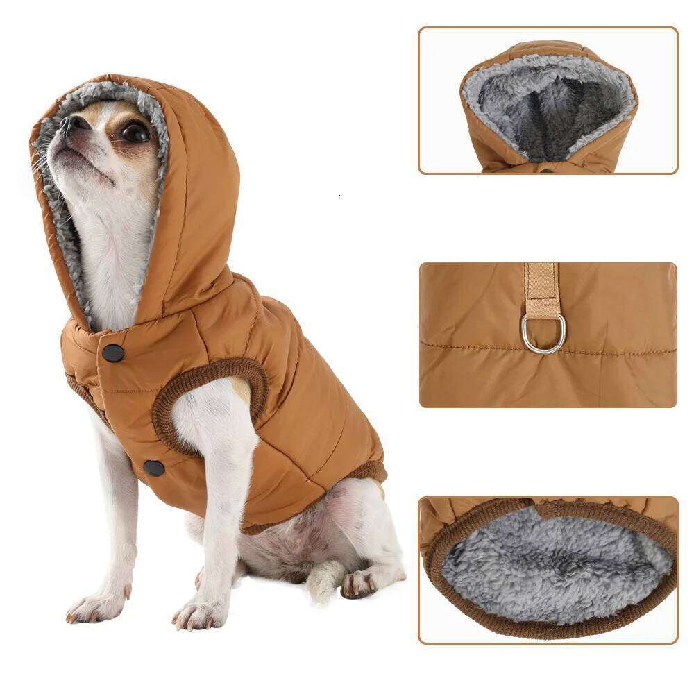 Camping Hiking Jacket For Small Medium Dogs Cats Winter Outdoor Puppy Coat Waterproof Hooded Clothes with D-ring Bulldog Outfits