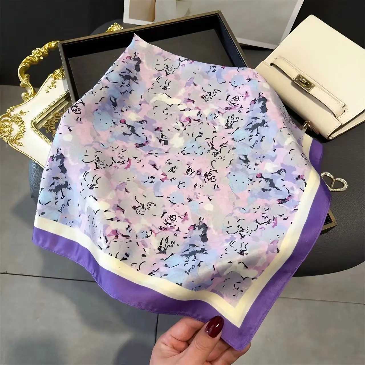 Elegant Purple Color Block Scarf Lightweight SilkLike for Fashion WenDaily Wear Gift Neck Tie Wrap Satin ChicLadies Scarf X260328