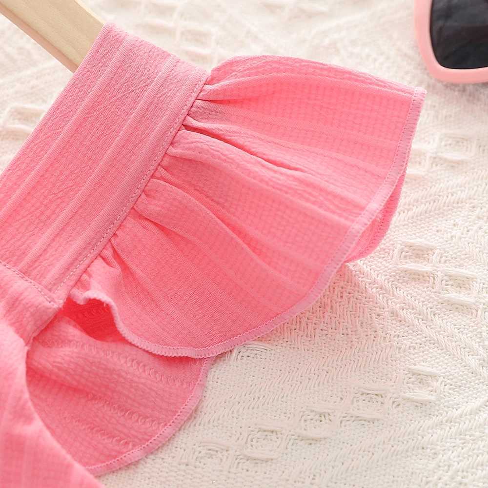 Girls Cake Princess Dress Solid Color Suspender Flying Sleeve Pink Dress Casual Kids Clothes Fashion Summer WearT260330