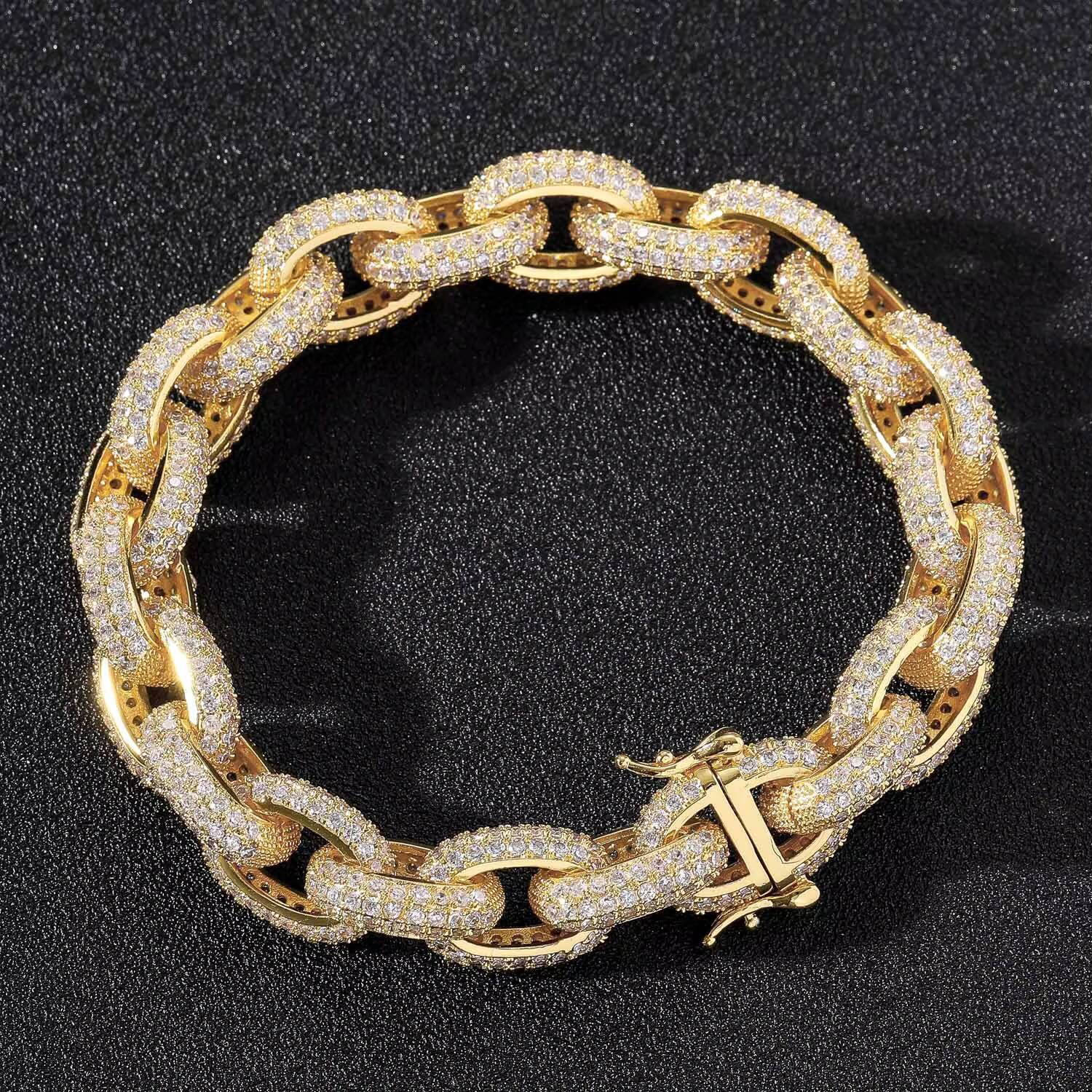 European Hip Hop Bracelet Chain 13mm Inlaid Moissanite Cross Mens Domineering Personalized Cross-Border Sold Jewelry