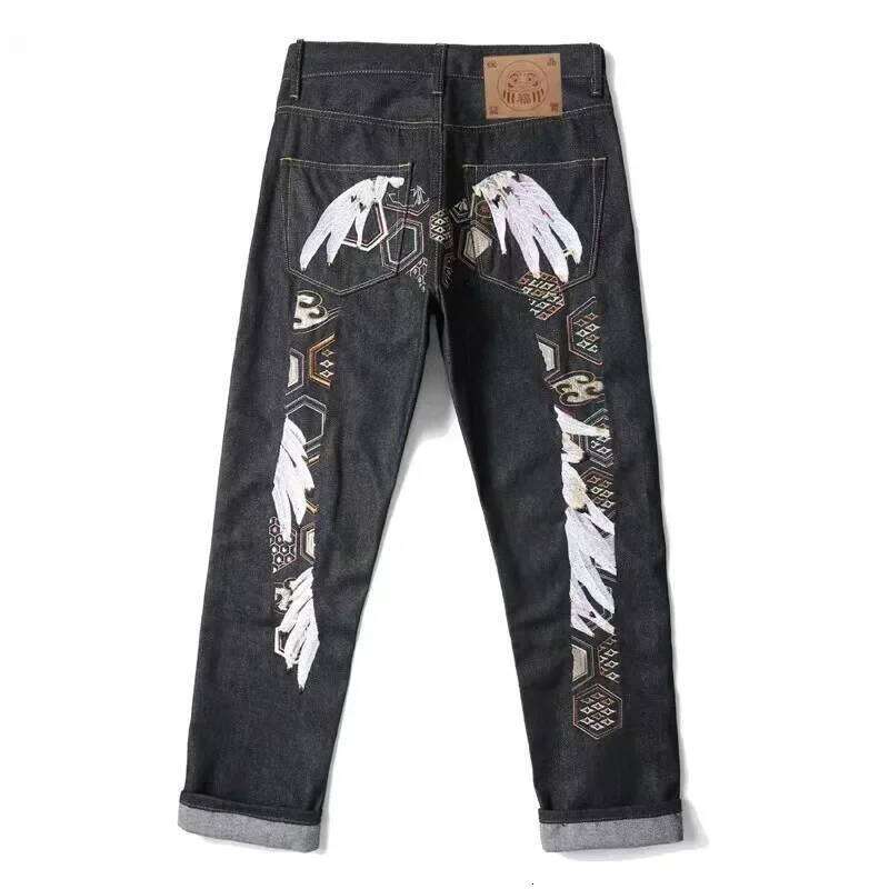 European and American High Street Hip Hop Graffiti Print Jeans Men's Trendy Brand Slim Straight Wide Leg Pants Trousers 26Y0330