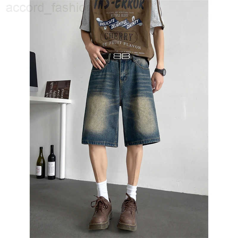 2025 Men Summer Vintage High Waist Denim Shorts Mens Loose Wide-leg Short Pants Male Fashion Pockets Straight Jeans Shorts D533 H260330