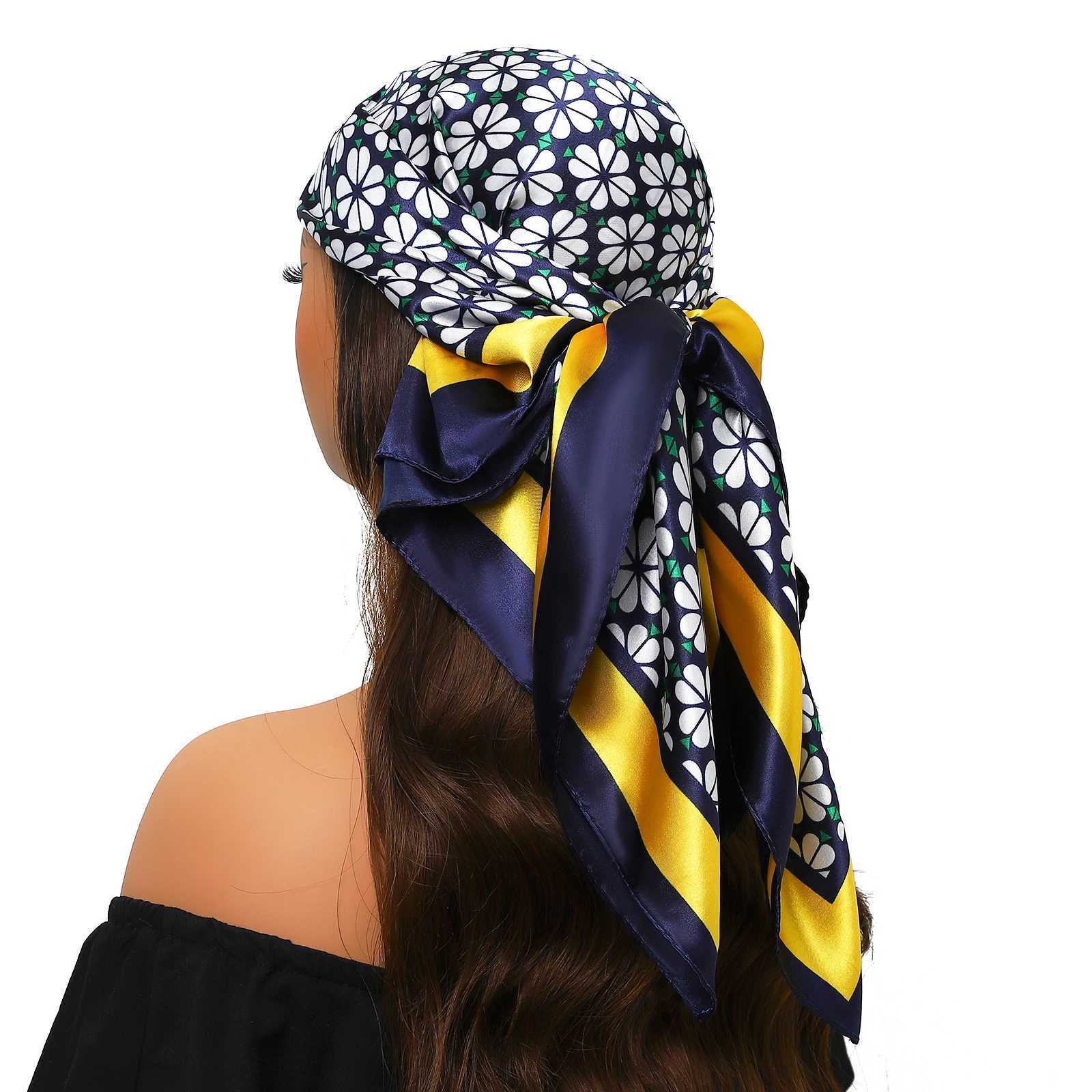 9090cm Silk Scarves Women Print Foulard Satin Square Head Hijab Ladies Luxury Brand Shawl Bandanna Female Muffler chiffen wrap Z260330