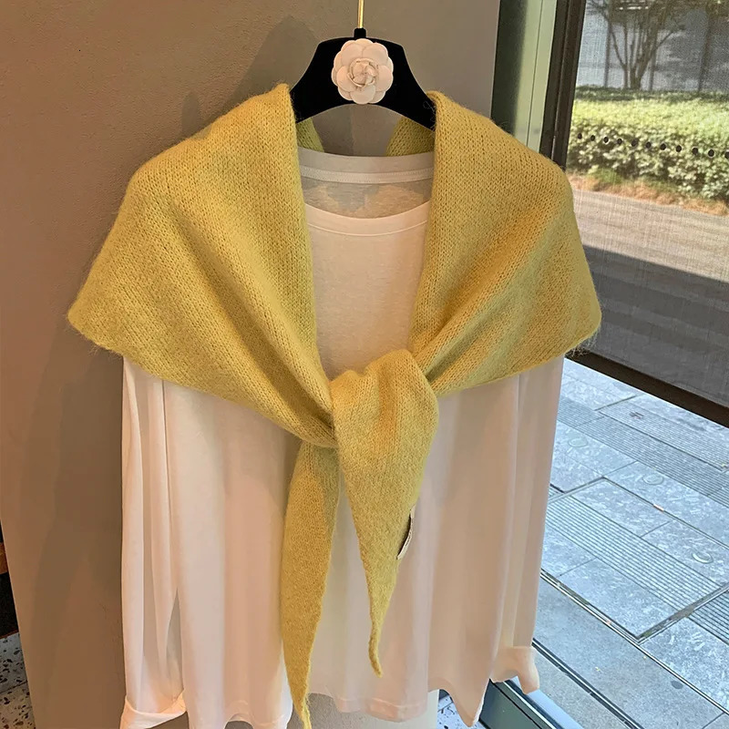 Wool Winter Scarf For Women Warm triangle Knit Scarves Hijab Solid Lady Shawl Wrap Female Pashmina Bandana Head Scarfs 260325