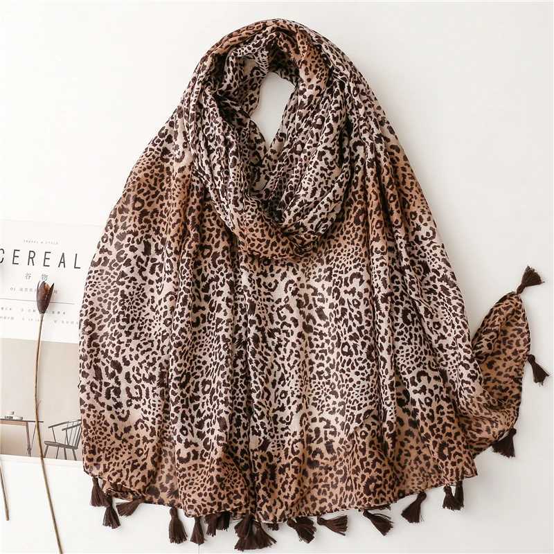 Soft Linen Cotton Scarf Shawls Wen Luxury Premium Foard Femme Long Spotted leopard print Tassel Scarfs Scarves Echarpe X260328