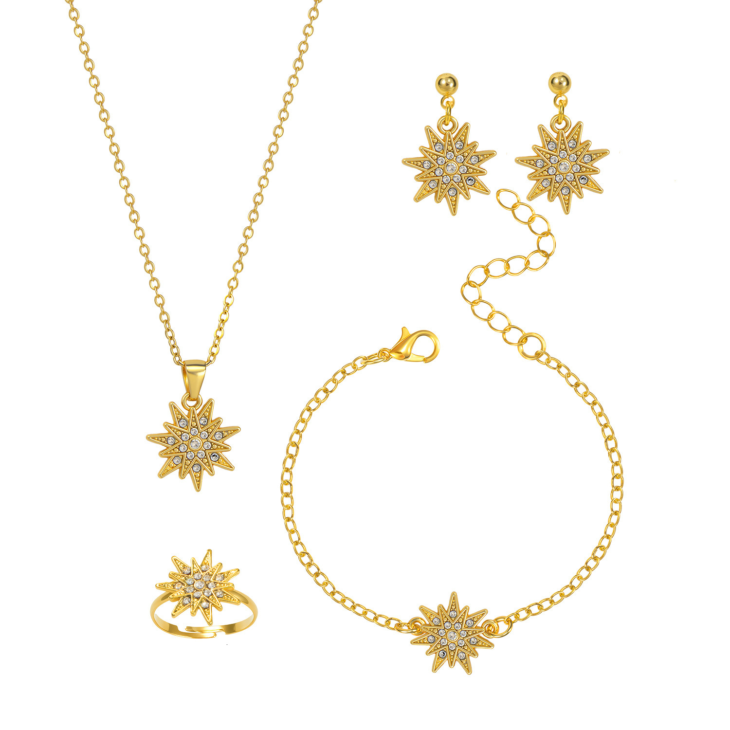 Necklace Jewelry Set Simple Clavicle Chain Women's Necklace With Diamonds Snowflake Bracelet Pendant Ring Stud Earrings Accessories