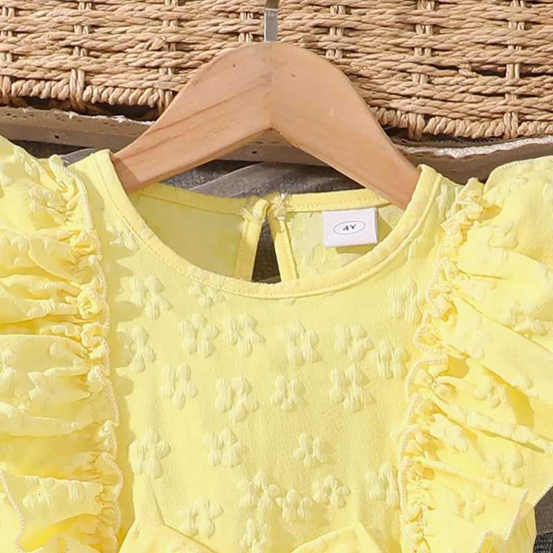 Dress For Girls Yellow O-Neck Fly-Sleeve Tulle Bowknot 8-12 Years Summer Elegant Sweet Style Princess Dress kids ClothingT260330