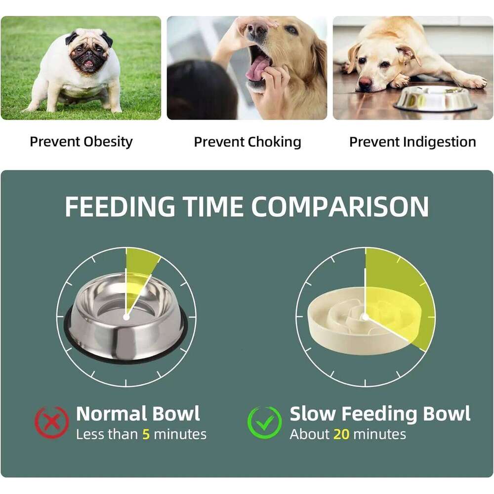 Ceramic Raised Slow Feeder Dog Bowl Set with Wooden Stand for Medium and Small Dogs, Anti-Gulping Design in Beige 26W0330