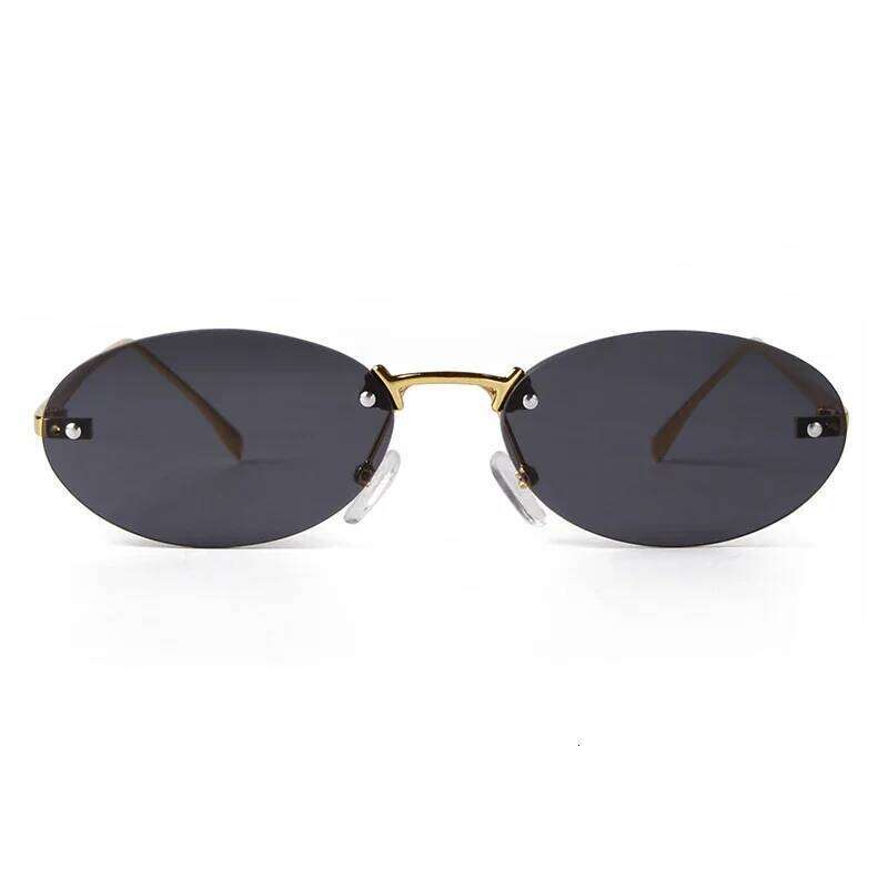 Trend Rimless Green Oval Sunglasses Women Brand Design Rivet Small Thin Frame Frameless Luxury Metal Shades Sun Glasses FemaleUV 26Y0330