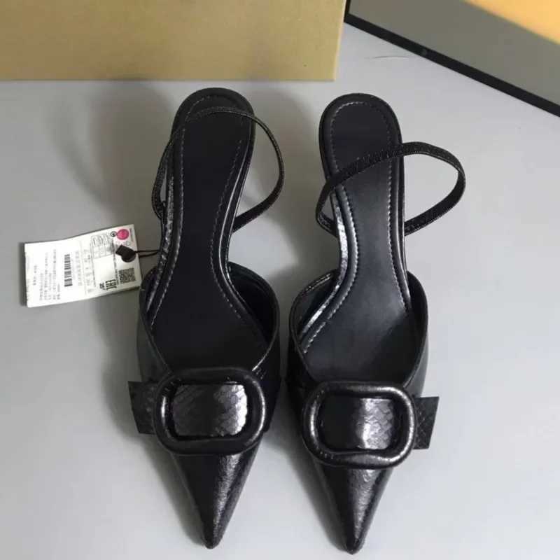 Black Leather Sexy Womens Pumps Elegant Pointed Toe Office Work Ladies High Heeled Shoes 2026 Spring Dress Slingbacks Footwear Z260330