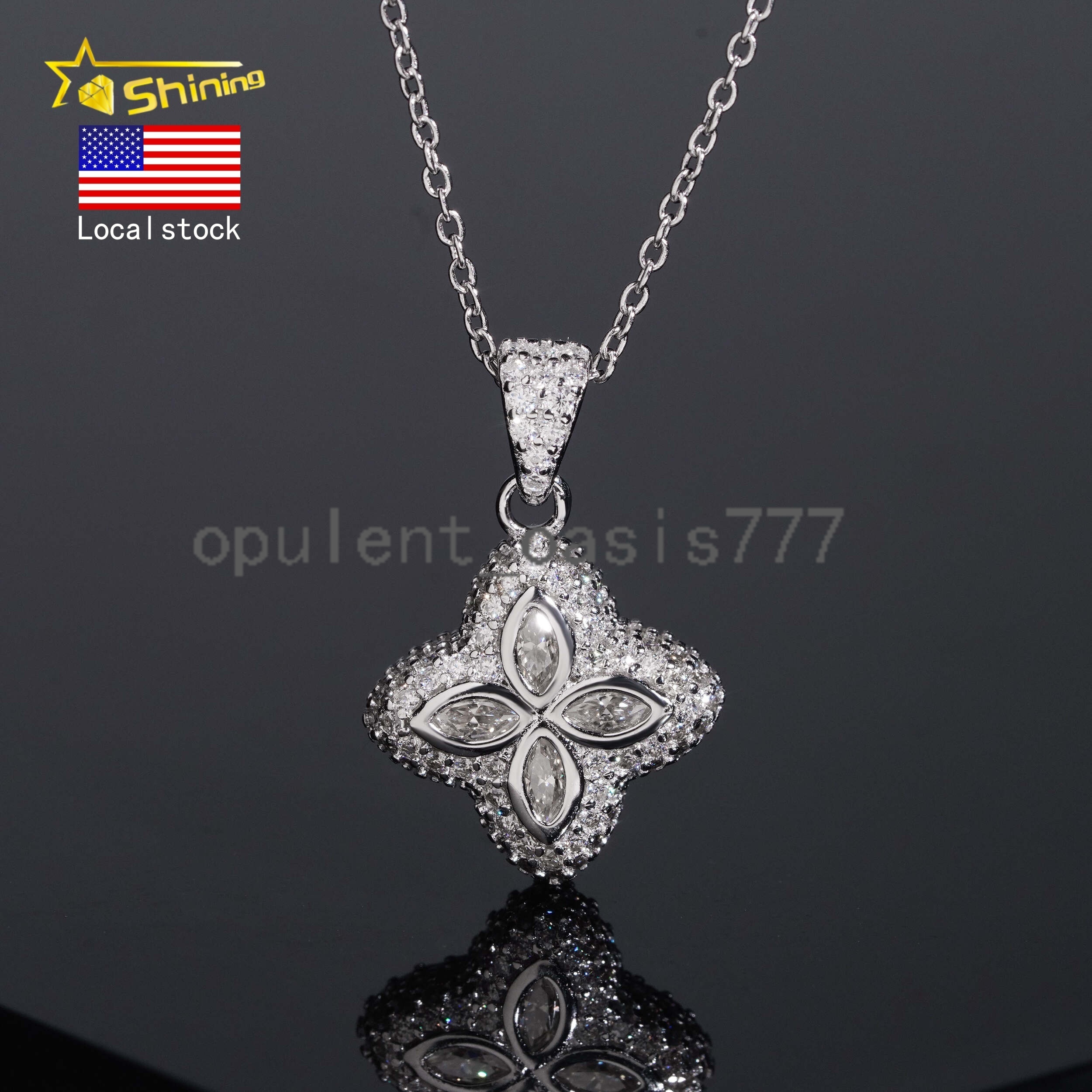 No Tarrifs USA Warehouse Stocks GRA Certification 925 Sterling Silver Hip Hop Iced Out VVS Moissanite Diamond Clover Pendant
