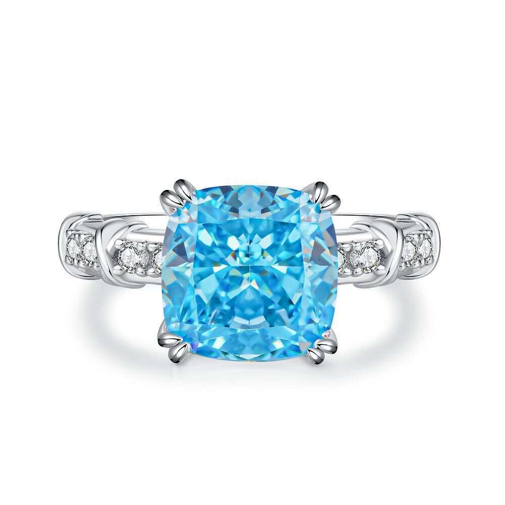 Ring Exquisite Flower Shaped Luxury Zircon Ring Pure Silver Emerald Ring For Women High Carbon Diamond Radiant Ice Cut Zircon Wood Color Style Luxury 
