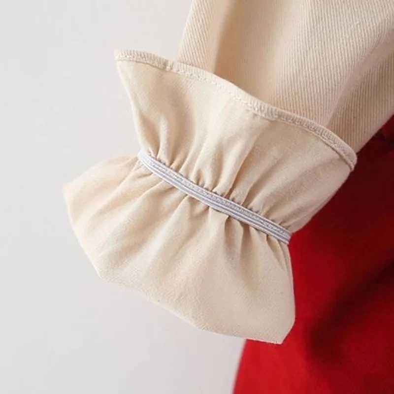 2 Pcs New Autumn Spring Baby Girl Bow Dresses Girls Long Sleeve Pure Cotton Newborn Birthday Dress Beige T-shirt and Red DressT260330