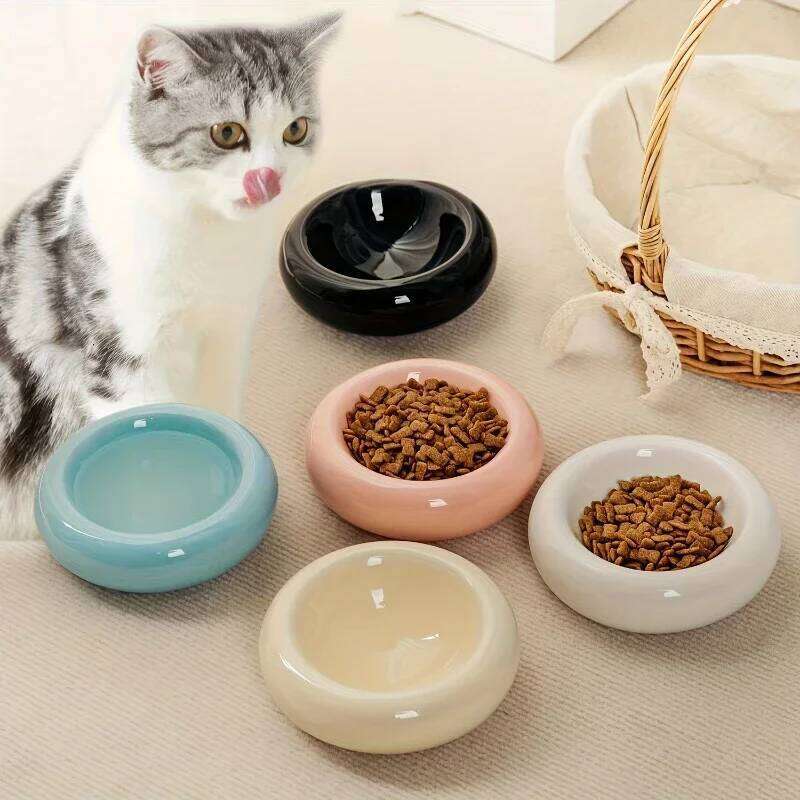 Ceramic pet donut dispenser, Dudu cat food spill proof water bowl, snack bowl 26W0330