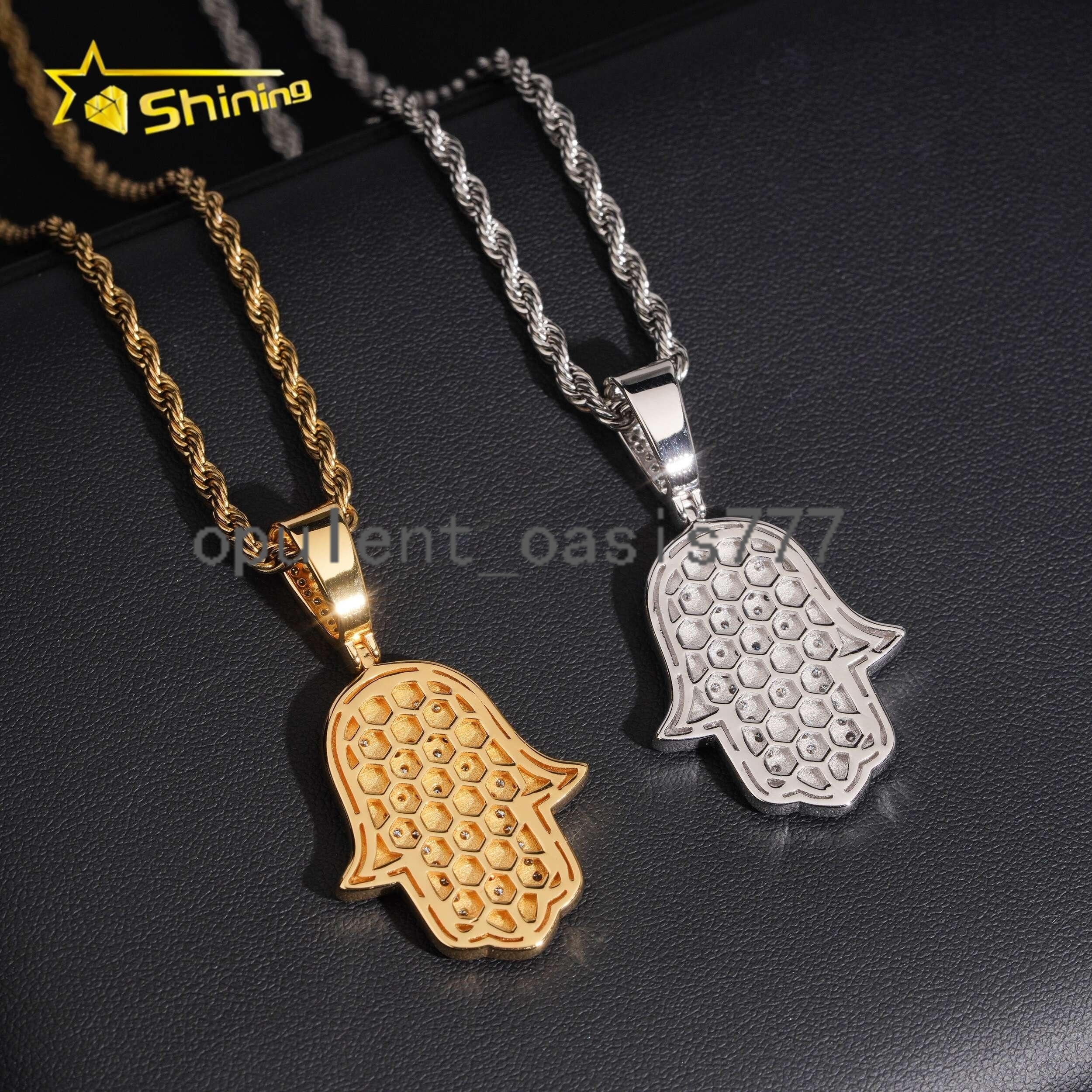 Fast Shipping Local Stock 925 Sterling Silver Hip Hop Mens Iced Out Moissanite Hamsa Pendant