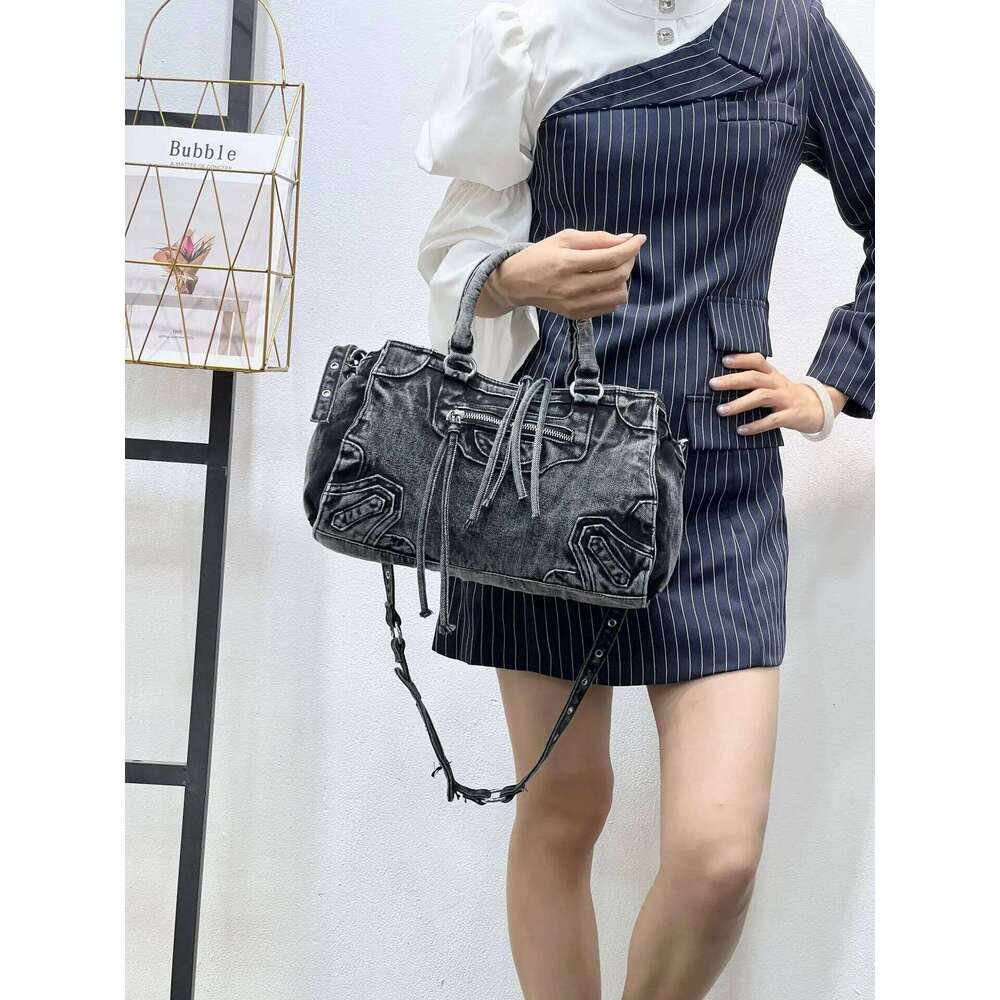 New Moto Biker Pillow Bags For Women Designer Handbags Purses In Denim Washing Process Top Handle Shoulder