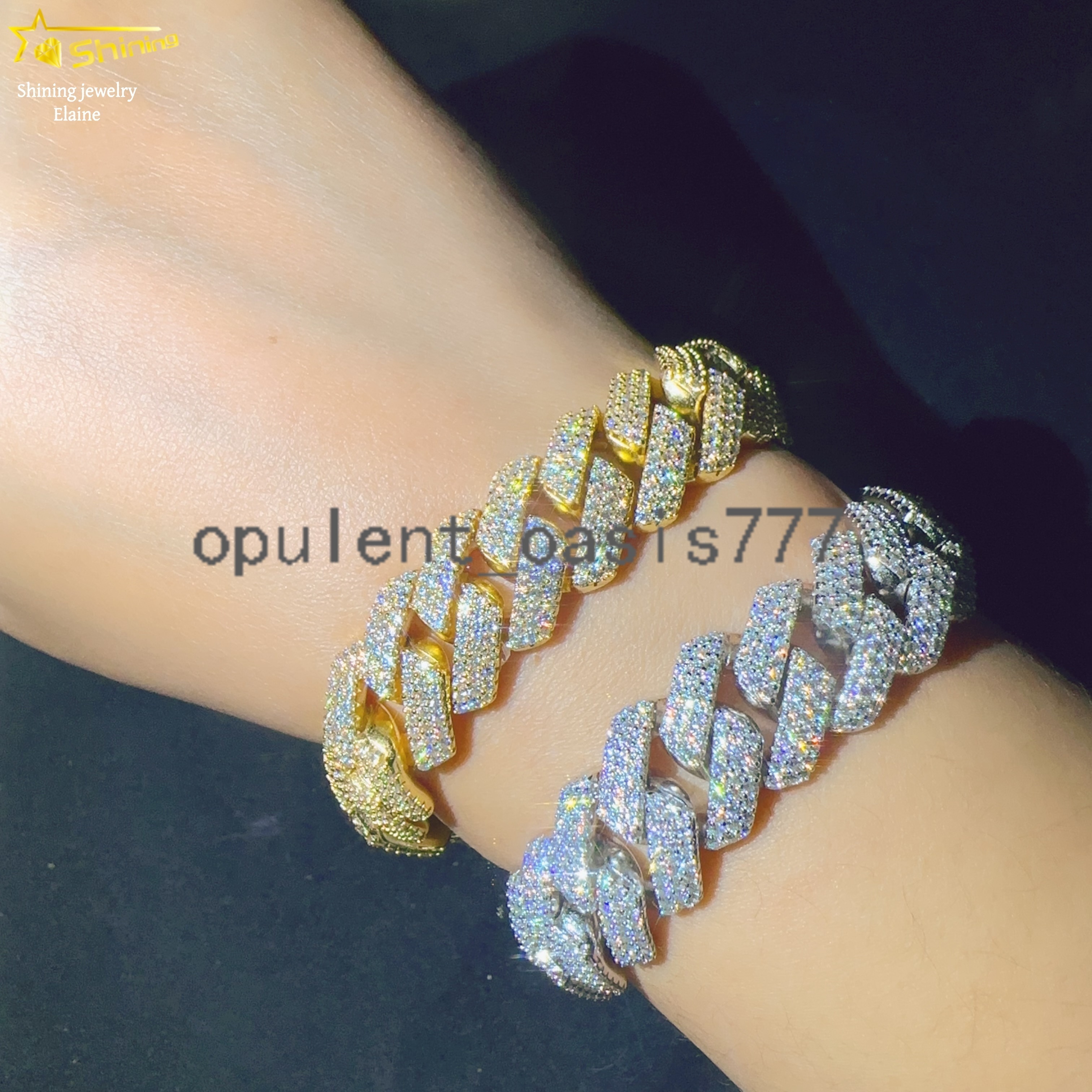 Fashion Jewelry 925 Sterling Silver Cuban 15mm Iced Out VVS Moissanite Hip Hop Fine Jewelry Miami Cuban Link Chain Bracelet