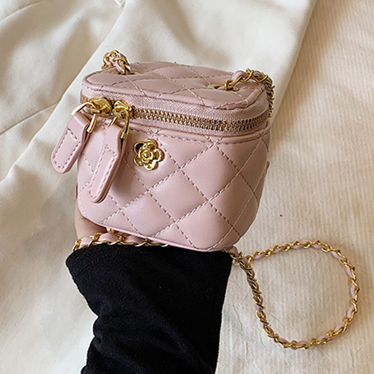 Free Shipping High Value Mini Box Bag for Women Quilted Denim Leather Crossbody Purse with Chain Strap