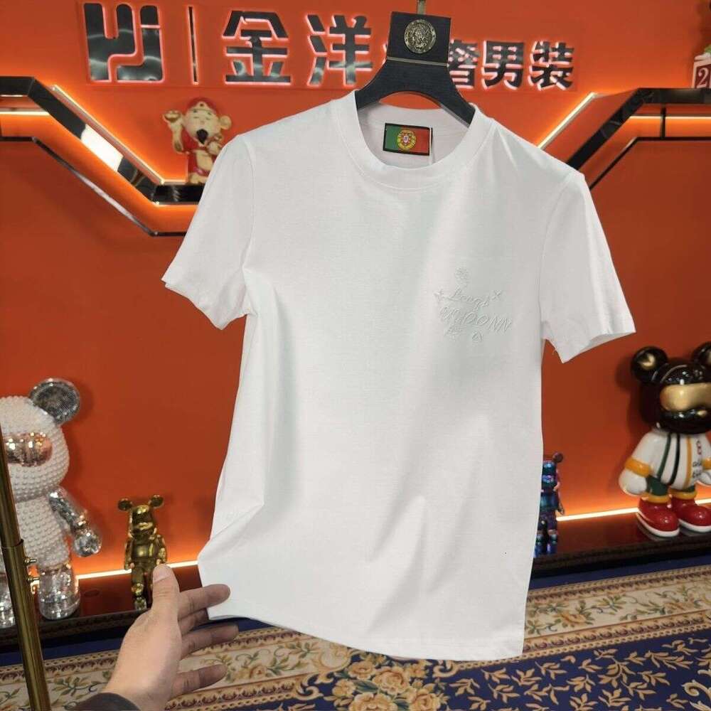 New Men's Round-Neck Embroidered Summer Casual Fashion T-Shirt, Half-Sleeve Top, Trendy Brand Versatile Short-Sleeve Shirt Asia Size