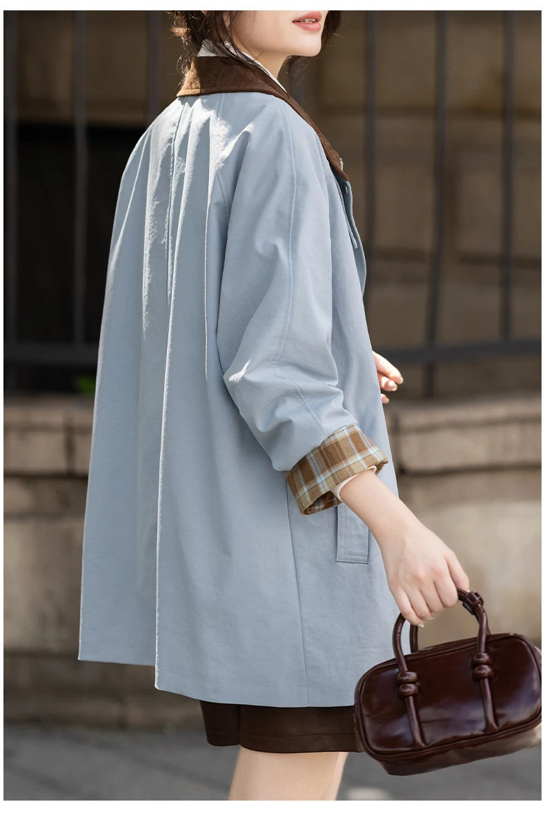 SuperAen Korean Style Autumn Retro Stand-up Collar Drawstring Waist Long-sleeved Jackets Women Trench 260327