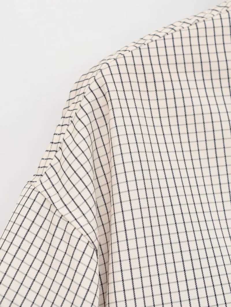 ETJ Womens Cropped Checkered Jacket High Neck Puff Sleeve Oversized Top with Drawstring Hem 2026 Spring Casual OuterwearT260328