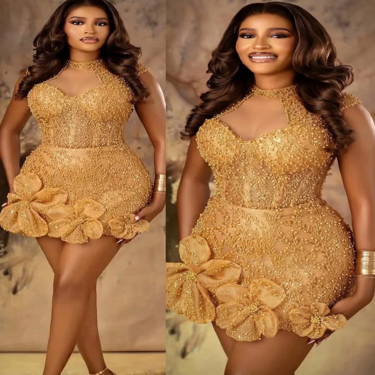 2026 Gold Sheath Cocktail Dress Flowers Beaded Sequined Short Mini Graduation Homecoming Dinner Party Dresses For Special Occasions Gowns ZJ064