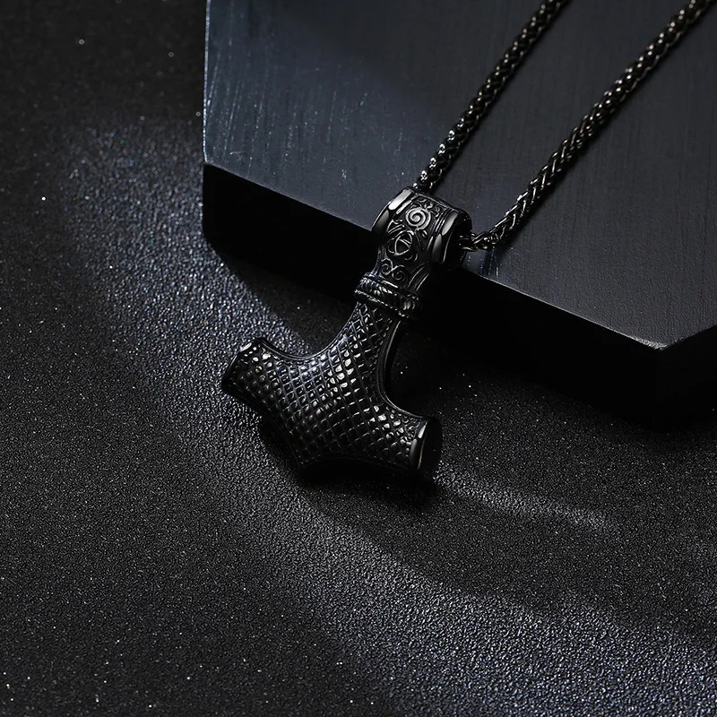 Mjolnir The Hammer of Thor Norse Pagan Symbol Pendant Necklace Stainless Steel Double Sided Dragon n Viking Jewelry 260327