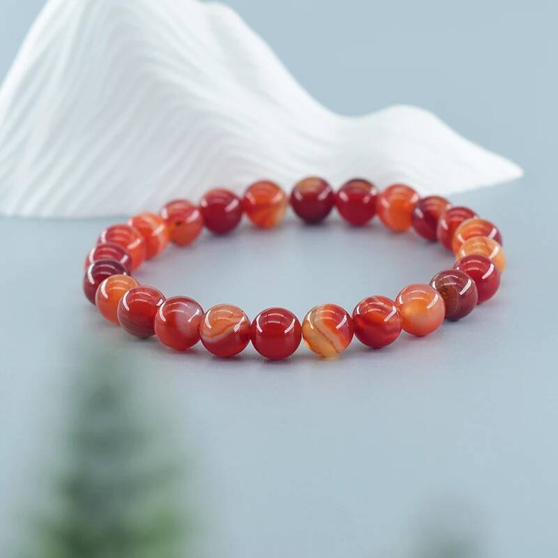 Natural Stone Stripes Agates Beads Bracelet Women Men Genuine Red Carnelian Round Healing Jewelry Yoga Meditation Plusera