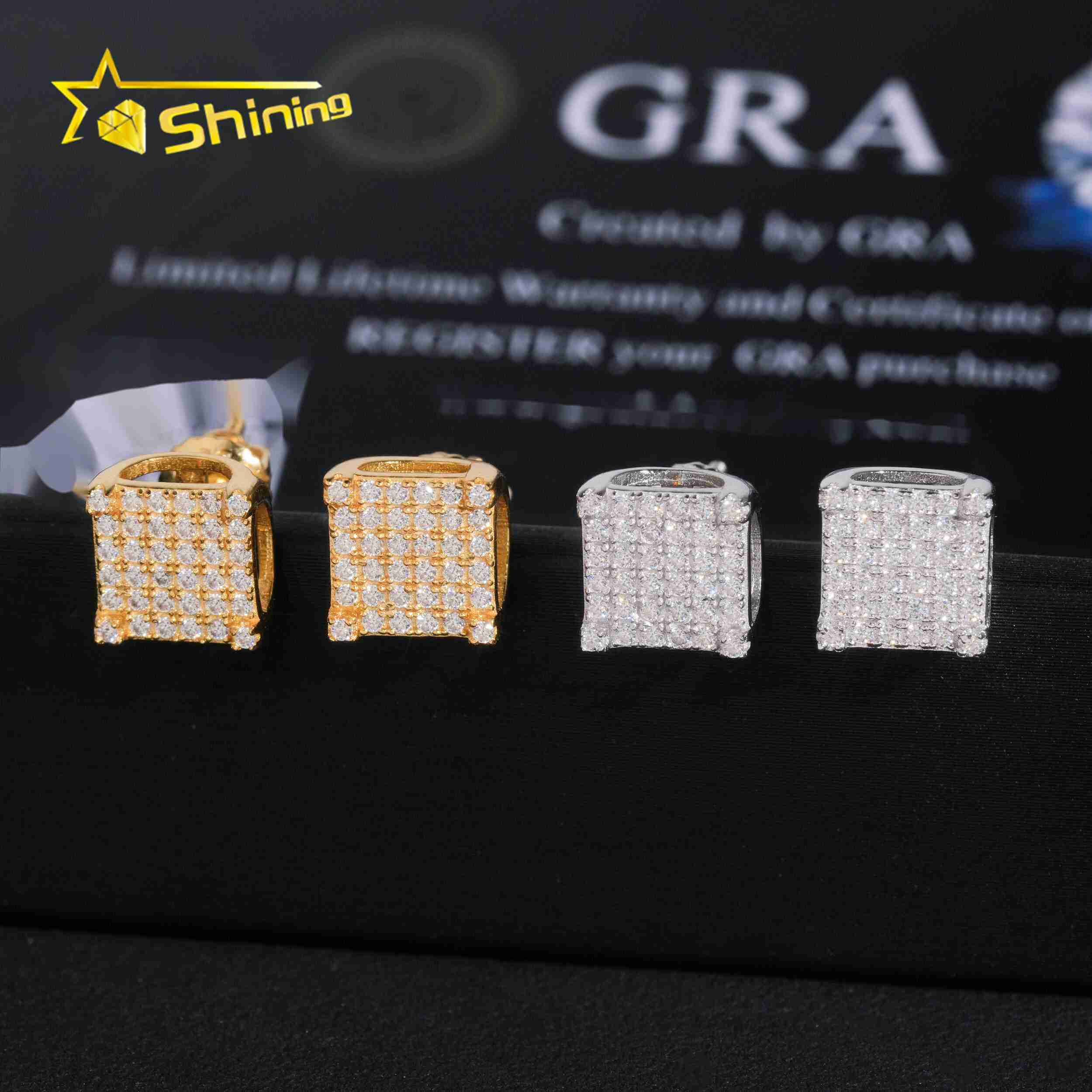 Wholesale Price Gold Plated 925 Silver 8mm Width Moissanite Earrings Hip Hop Jewelry Men Women Moissanite Ear Studs
