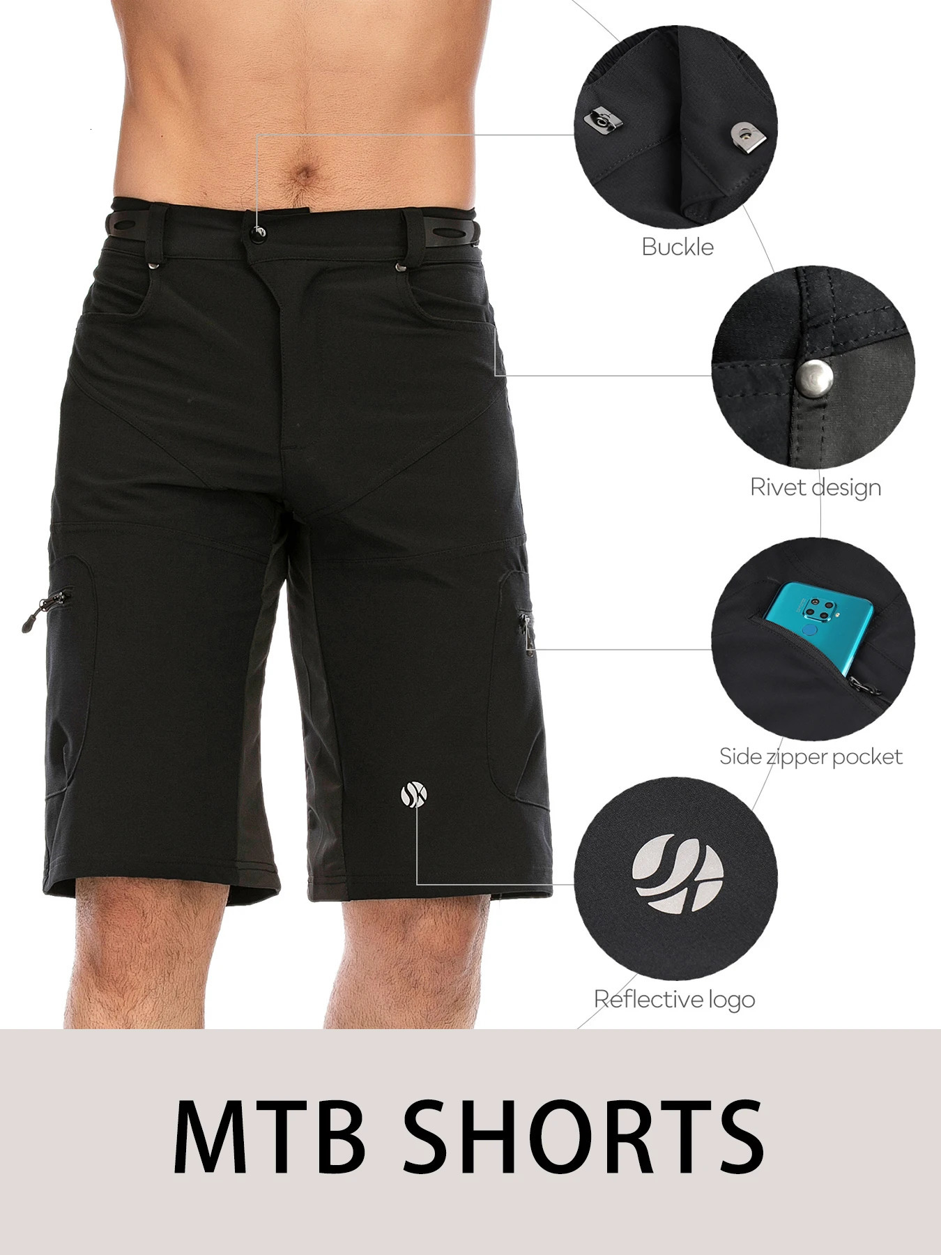 Gym Shorts Man Mountain Bike Shorts Stretch MTB Shorts Quick Dry with Zipper Pocket Suitable for RunningHikingCamping 260327