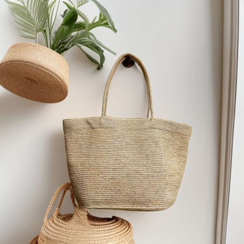 Totebag Shoulder ROSE NOIRE Summer Simple Handmade Woven Tote For Women Beach Vacation Large Capacity Handheld Bag Straw