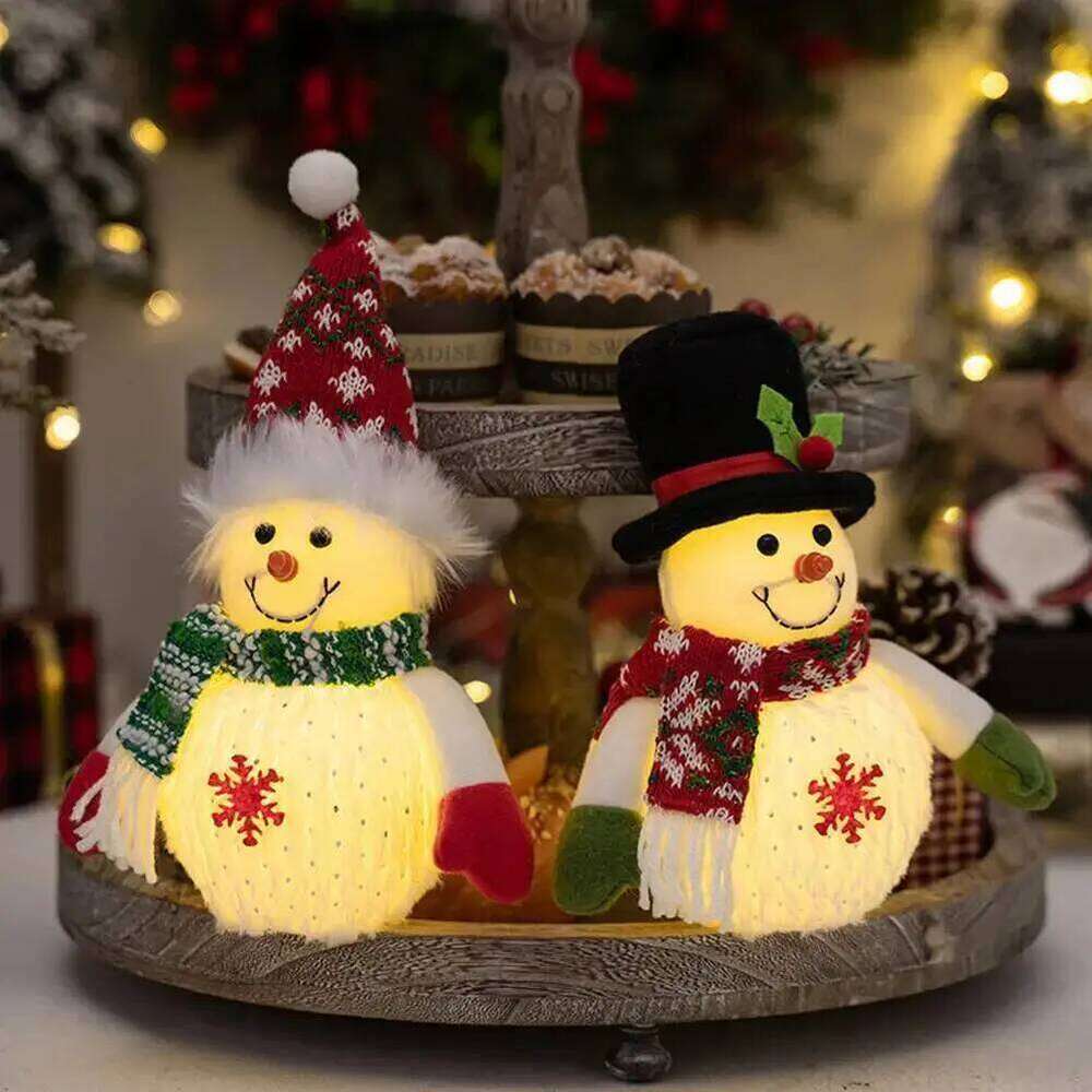 Glowing Xmas Snowflake Lighted Snowman Figurine Decorative Item Snowmen with Top Hat Christmas Gift