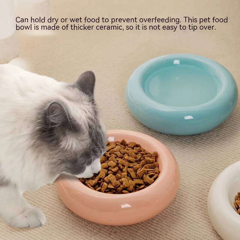 Ceramic pet donut dispenser, Dudu cat food spill proof water bowl, snack bowl 26W0330