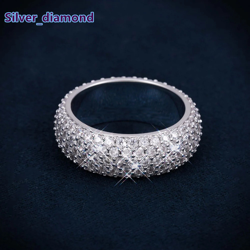 Womens Iced Moissanite Wedding Band Solid 925 Sterling Silver Nickel-Free Lead-Free Rose Gold Plated Hip Hop Micro Pave Ring