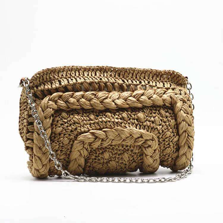 Chinese Embroidery New Soft Woven Straw Handmade Women Casual Chain Shoulder Summer Bohemian Beach Vocation Travel Envelope Bag Clutch Bags