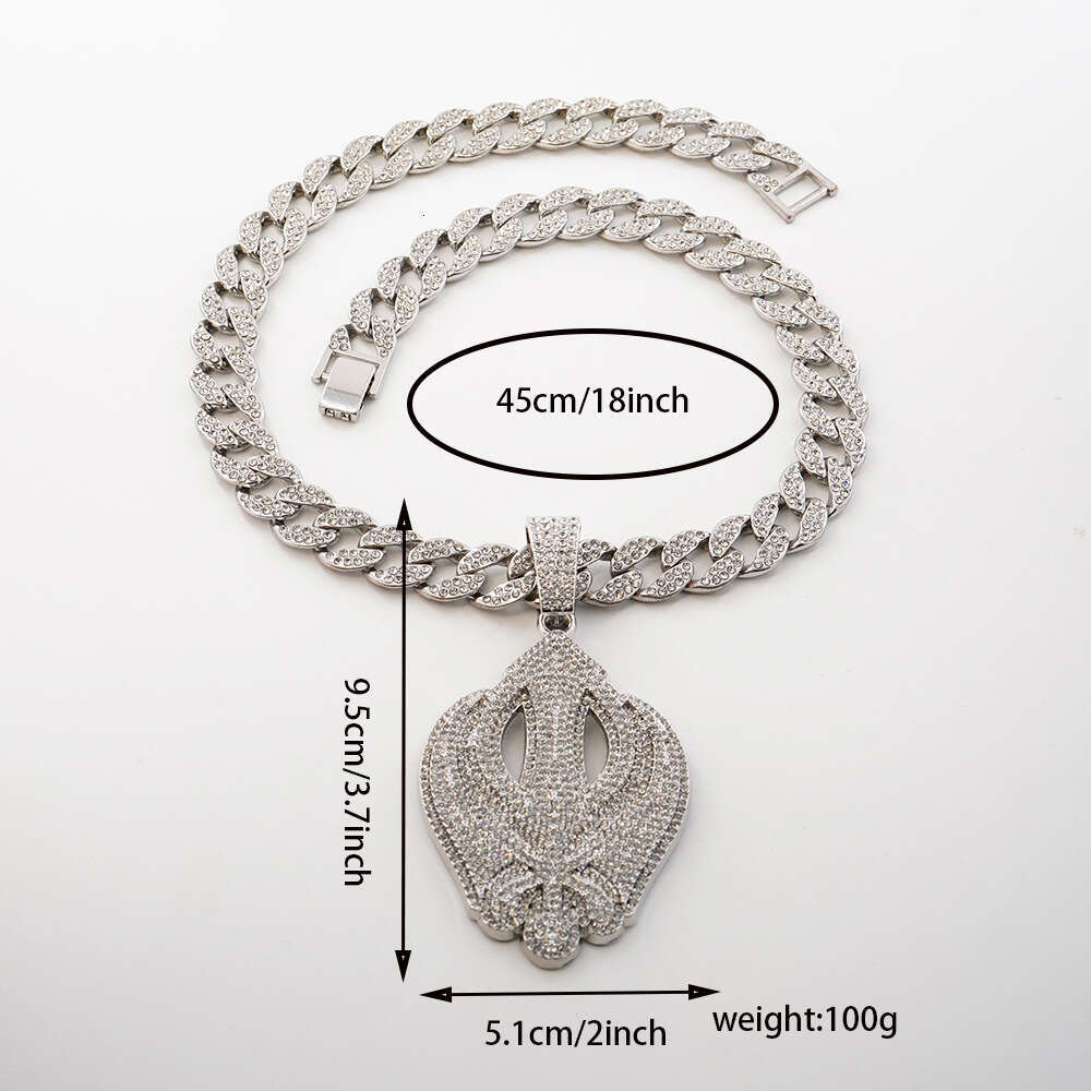 Hip-Hop Men's Accessories Trendy Brand OBLOCK English Letter Pendant Full Diamond Cuban Chain Necklace