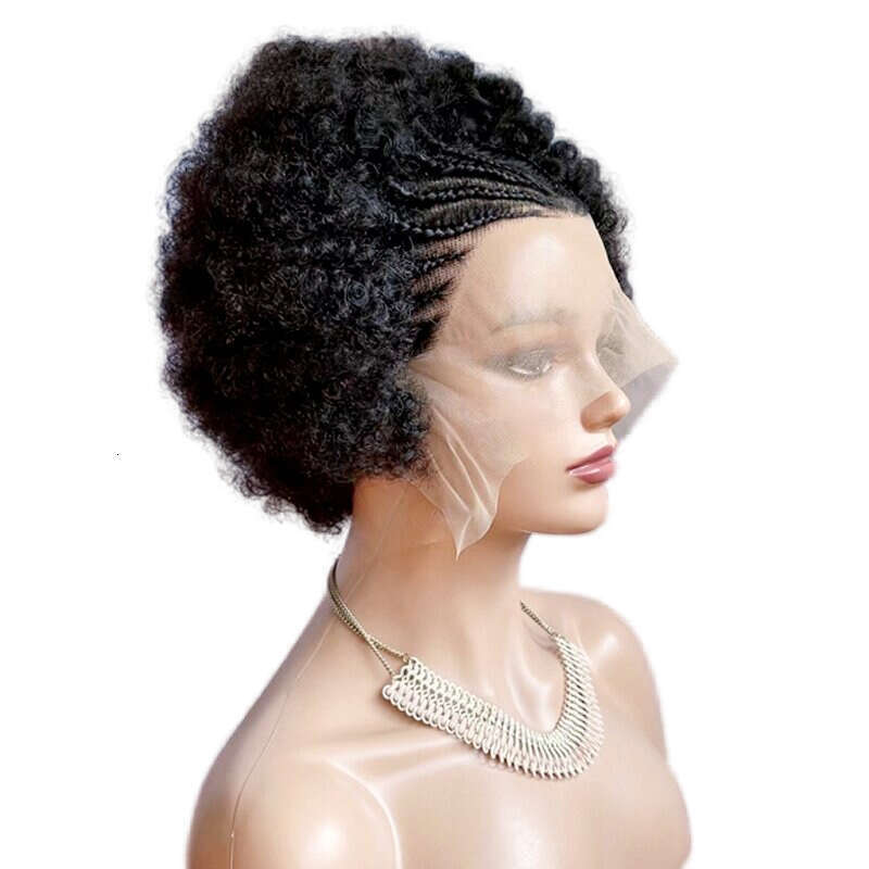 Cross-Border Foreign Trade Lace Front Wool African Caterpillar Short Curly Hair Fluffy Afro With Braided Fringe VMS