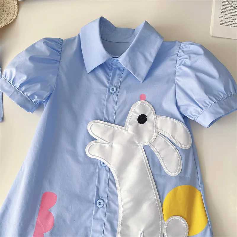 Girls Casual Dresses Cute Cartoon Dress Bunny Short Sleeve Shirt Dress Kids Clothes Girls for 3 To 7 Years Princess DressT260330