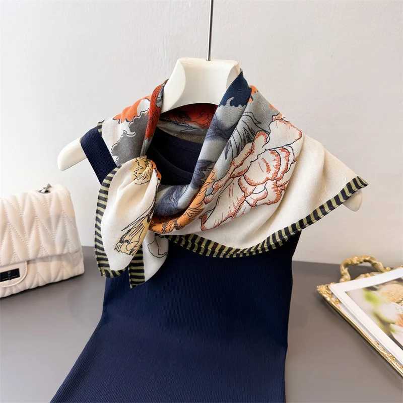 Luxury Floral Print Scarf for Wen Wraps Cotton Feel Hijab Warm Spring Autumn Soft Square Foard Bandana Neckerchief X260328