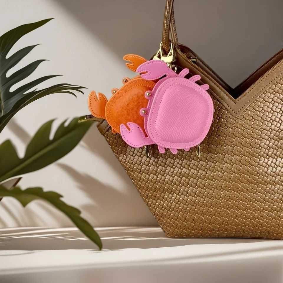 Cute Crab PU Leather AirPods Case Cover Keychain Holder for Wireless Earphones Candy Color Bag Charm Accessory with Metal Clip Z260330