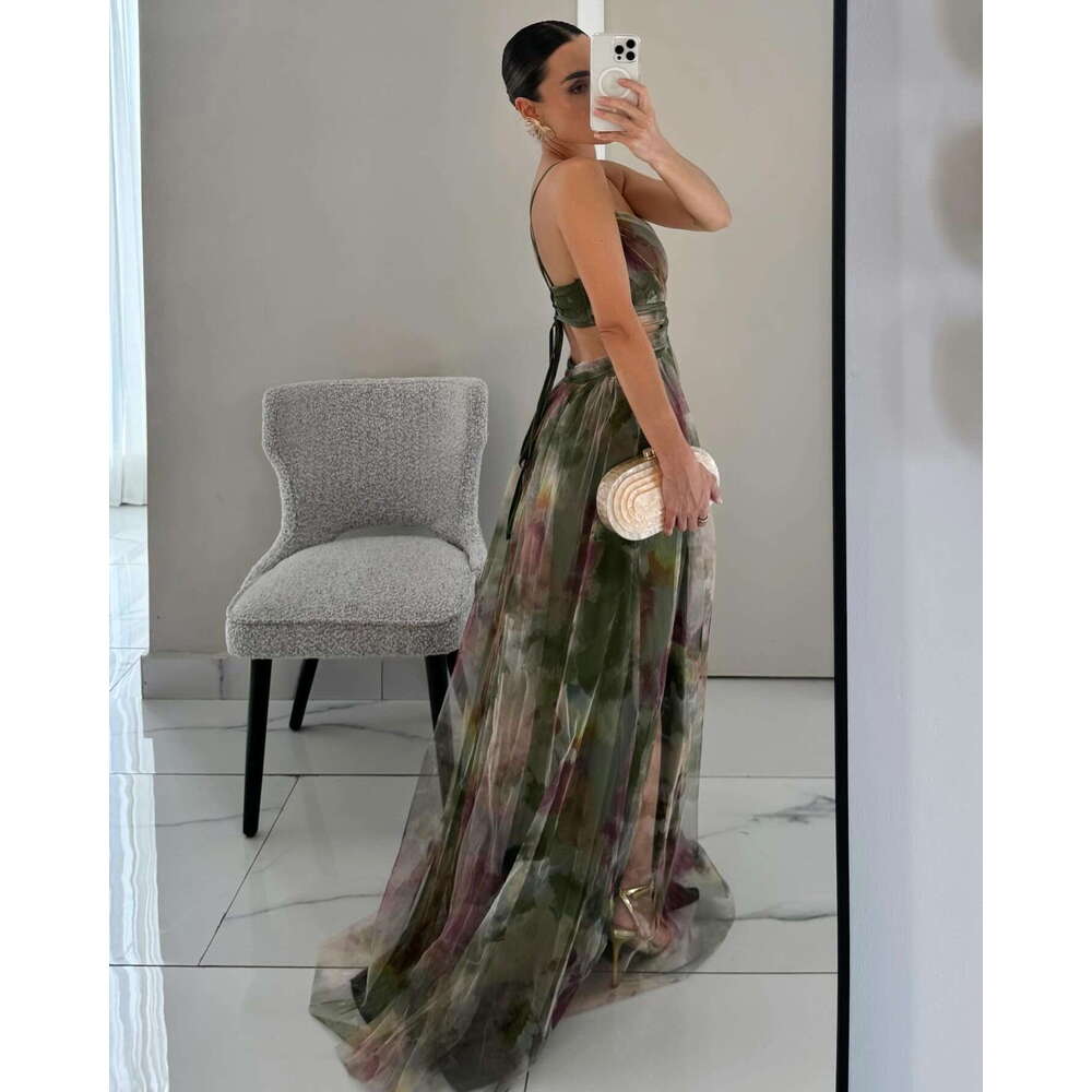 Women Designer Dresses Printed V Neck Slip Dresses Spring 2026 Dresses For Women Cross Strap Backless Dress